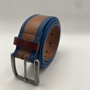 NWT Allen Edmonds Aldrich Ave Italian Made Belt 42 Tan/Blue NOS